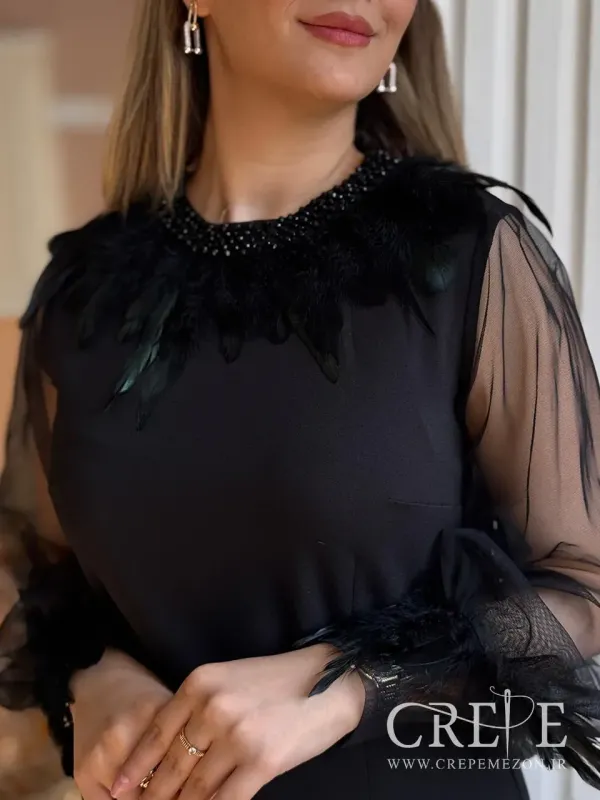 پیراهن کوتاه آستین تور پردار