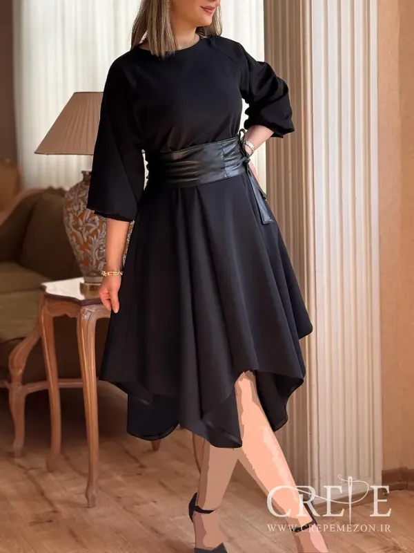 پیراهن کلوش کمر چرم