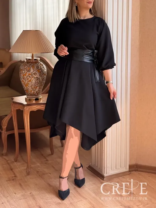 پیراهن کلوش کمر چرم