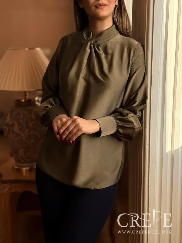 شومیز ساتن یقه گره ای