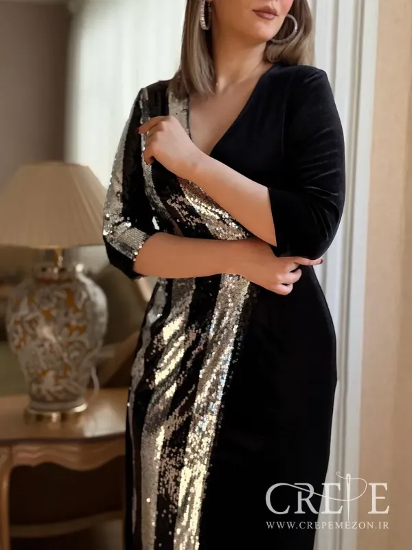 پیراهن چپ و راستی پولک مخمل