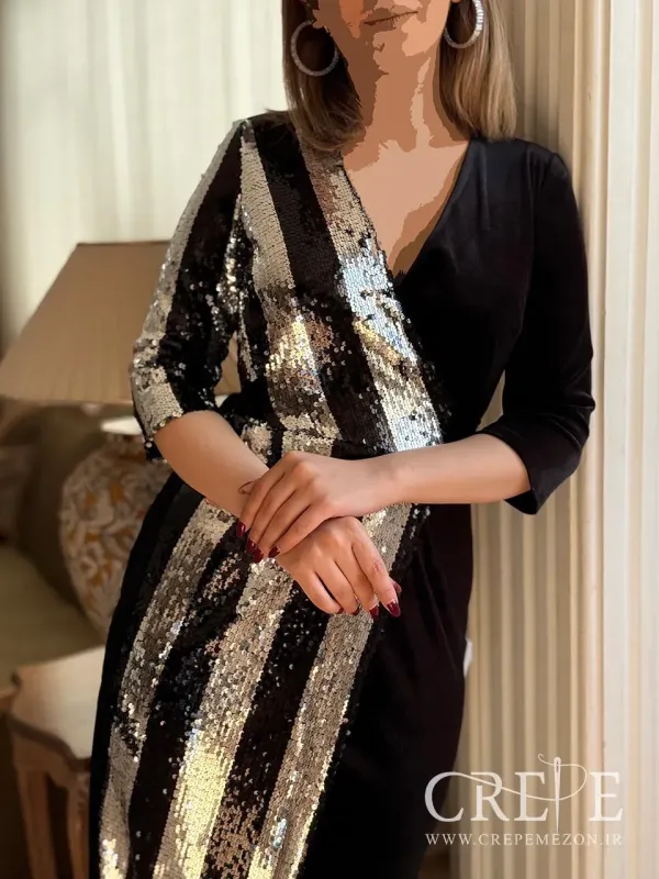 پیراهن چپ و راستی پولک مخمل