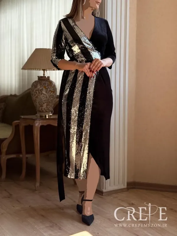 پیراهن چپ و راستی پولک مخمل