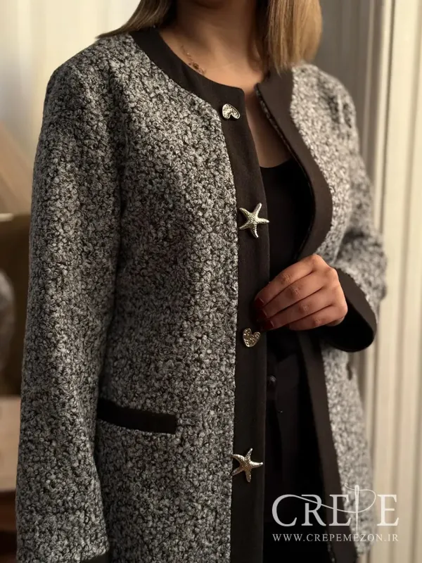 پالتو تدی یقه گرد ترکیبی