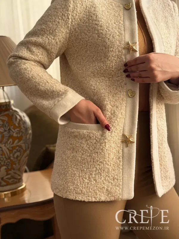 پالتو تدی یقه گرد ترکیبی