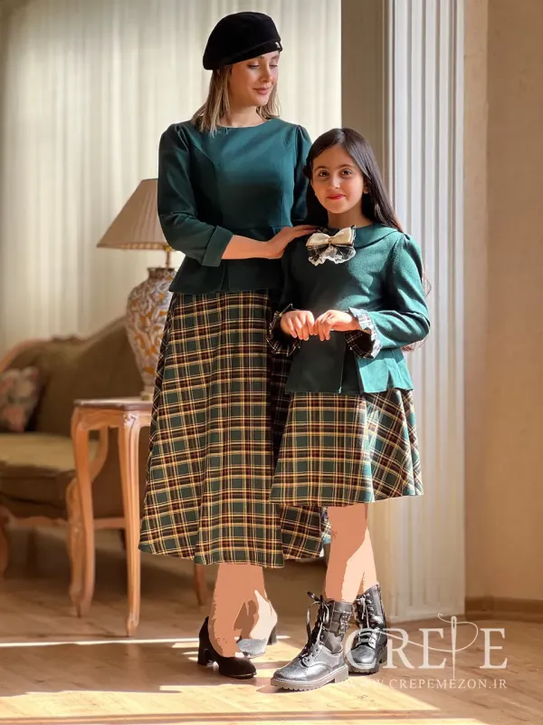  بلوز و دامن کشمیر سبز کرم یلدا 