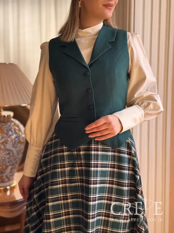 ست سه تیکه دامن جلیقه سبز پاییز 