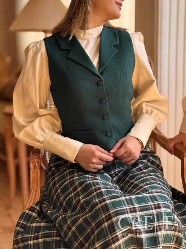 ست سه تیکه دامن جلیقه سبز پاییز 