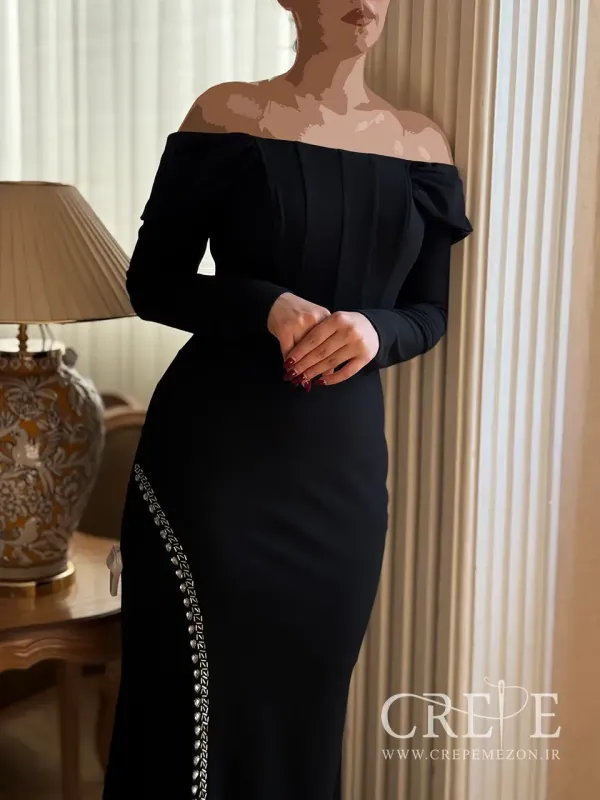 ماکسی کرپ دالقیچ یقه قایقی