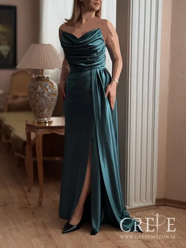 ماکسی ساتن شنل دار جلو پیله