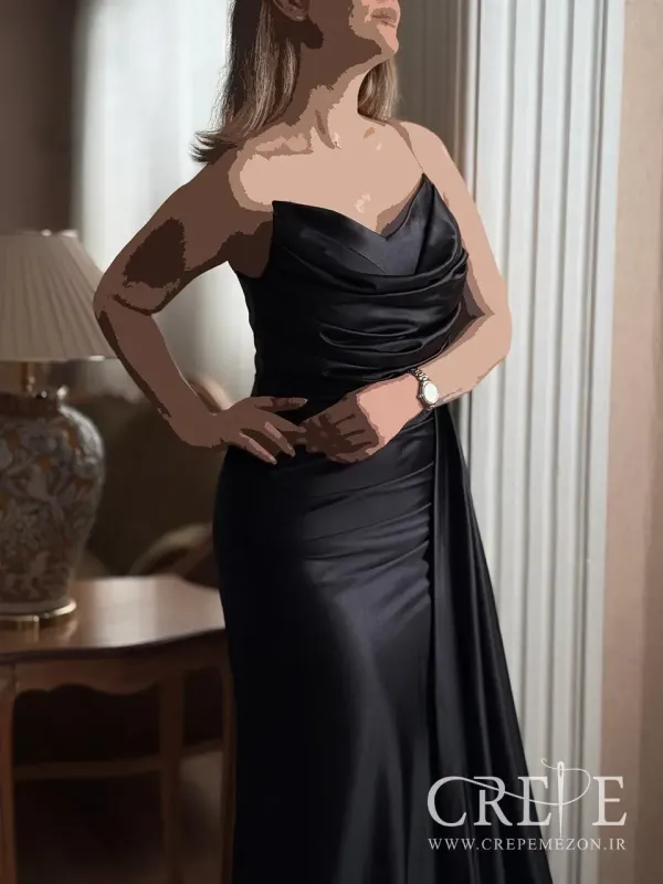 ماکسی ساتن شنل دار جلو پیله