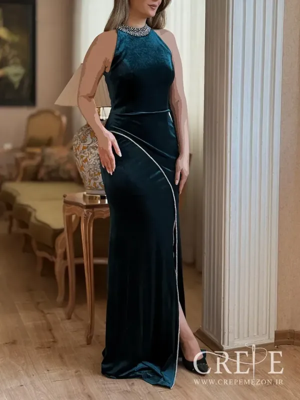 ماکسی مخمل یقه نگینی