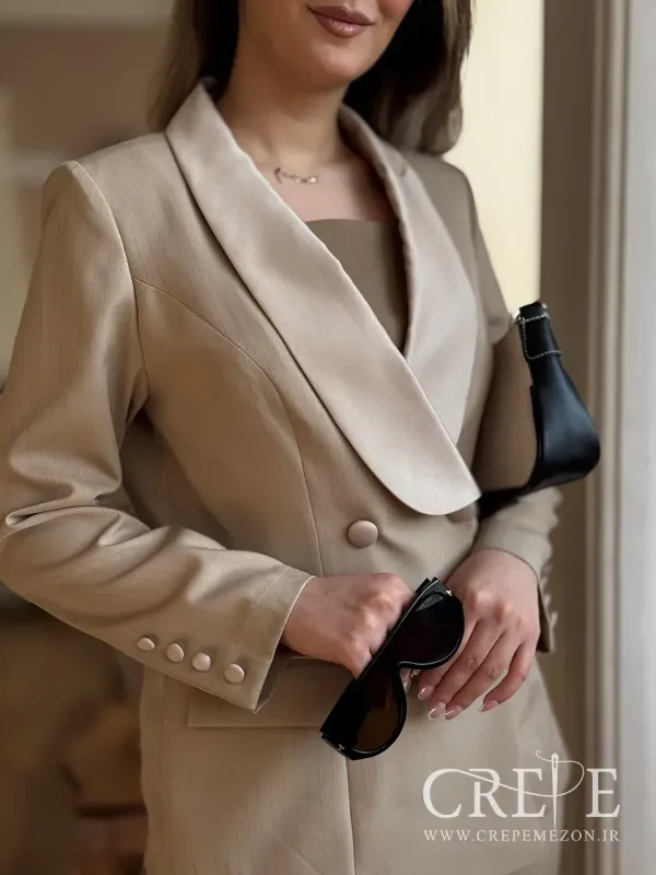 ست کت و شلوار راه راه یقه ساتن