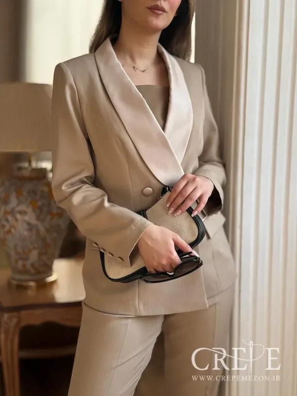 ست کت و شلوار راه راه یقه ساتن