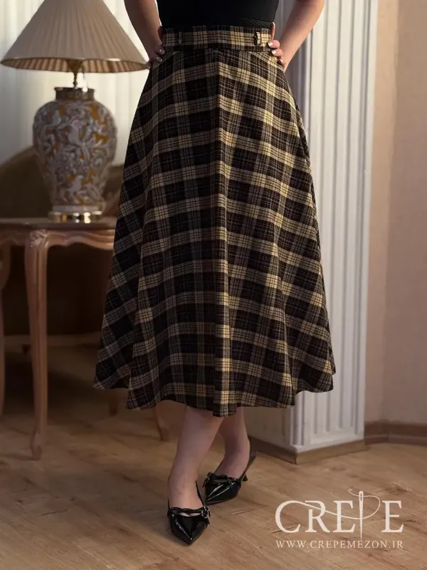 دامن کلوش کشمیر چهارخونه قد 87