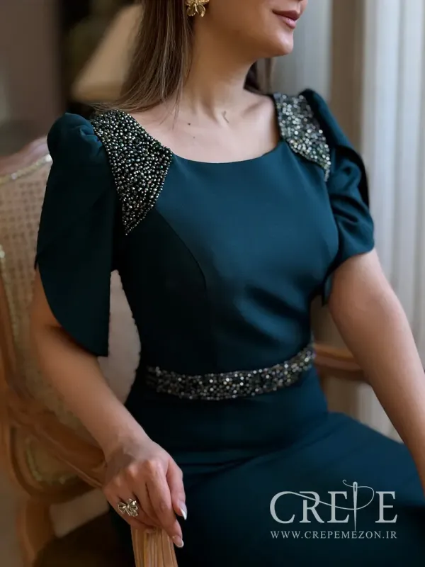 پیراهن کمر و سرشانه سنگدوزی