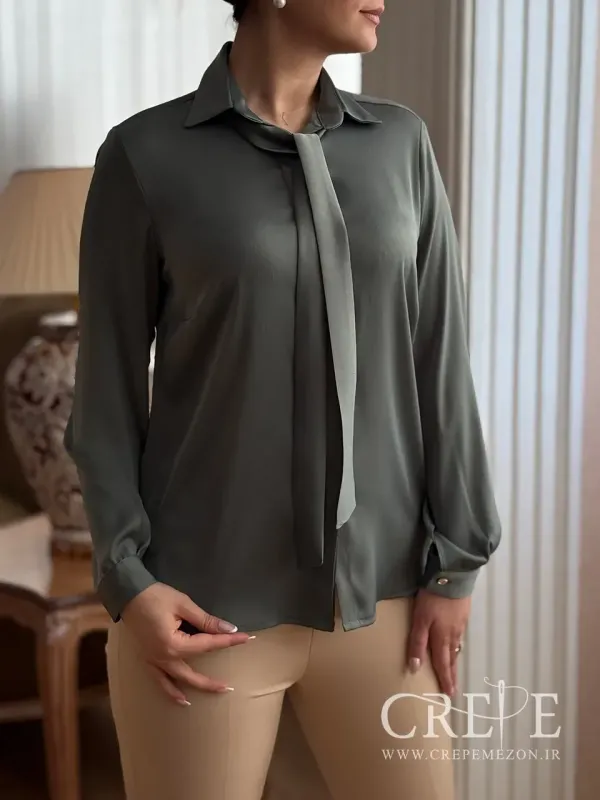 شومیز سیلک یقه مردانه کراواتی