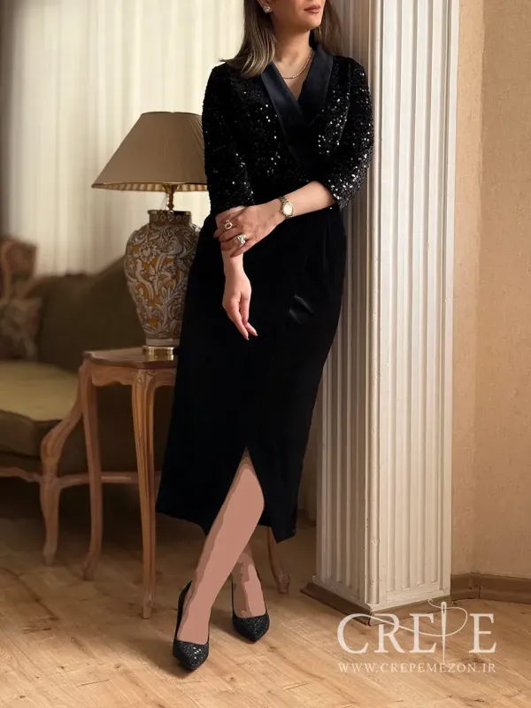 پیراهن مخمل بالا تنه پولکی 