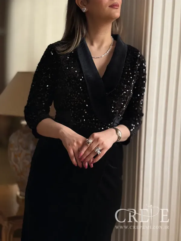 پیراهن مخمل بالا تنه پولکی 