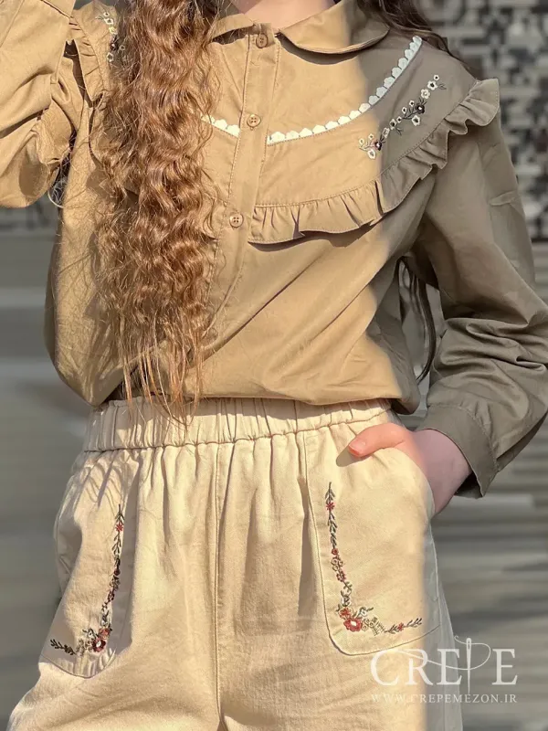 شلوار کتان جیب گلدوزی