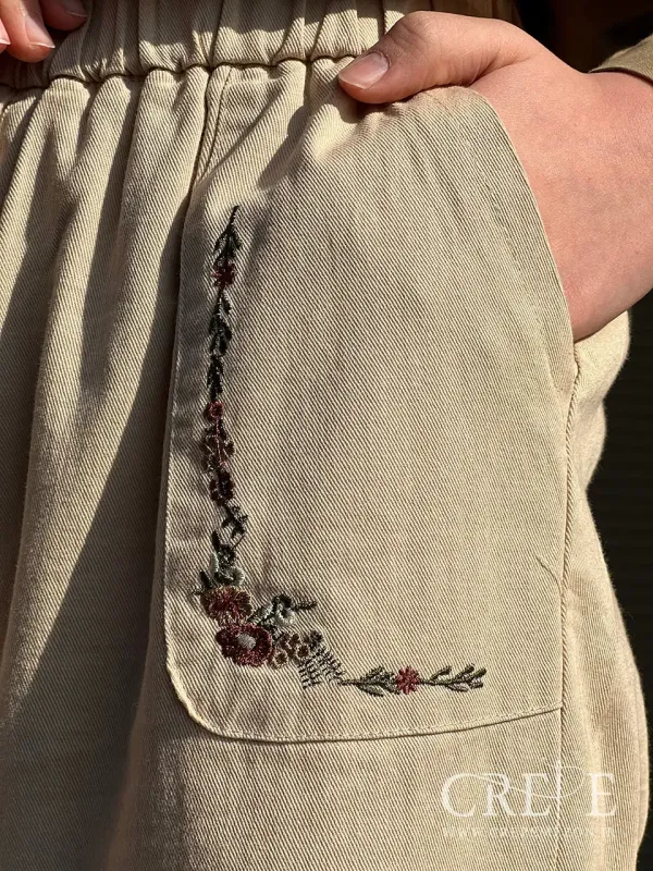 شلوار کتان جیب گلدوزی