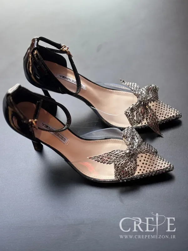 کفش جلو پاپیونی نگین دار پاشنه 10سانت
