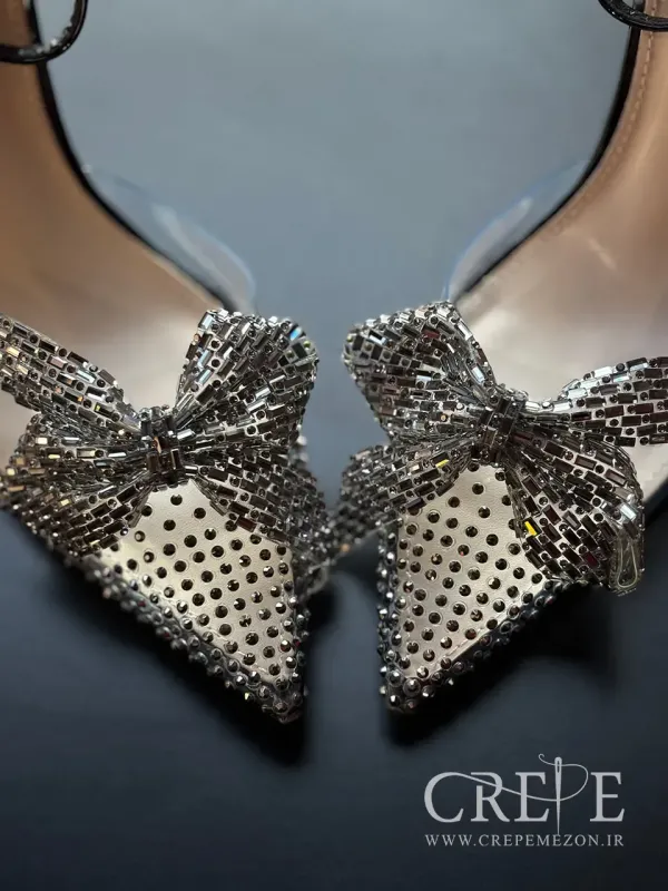 کفش جلو پاپیونی نگین دار پاشنه 10سانت