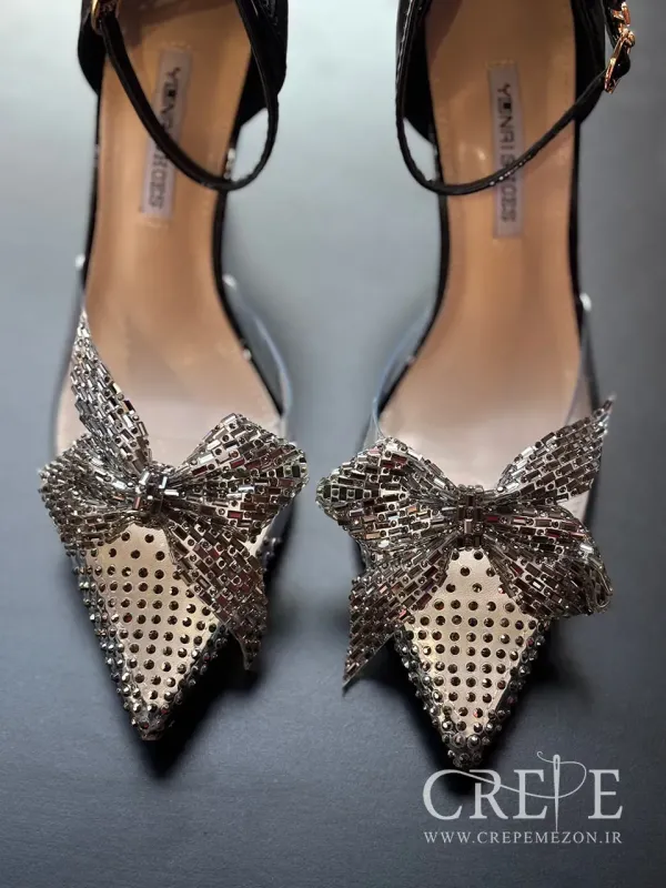کفش جلو پاپیونی نگین دار پاشنه 10سانت