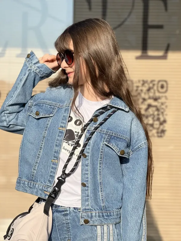 ست دو تیکه کت وشلوار خط دار جین 