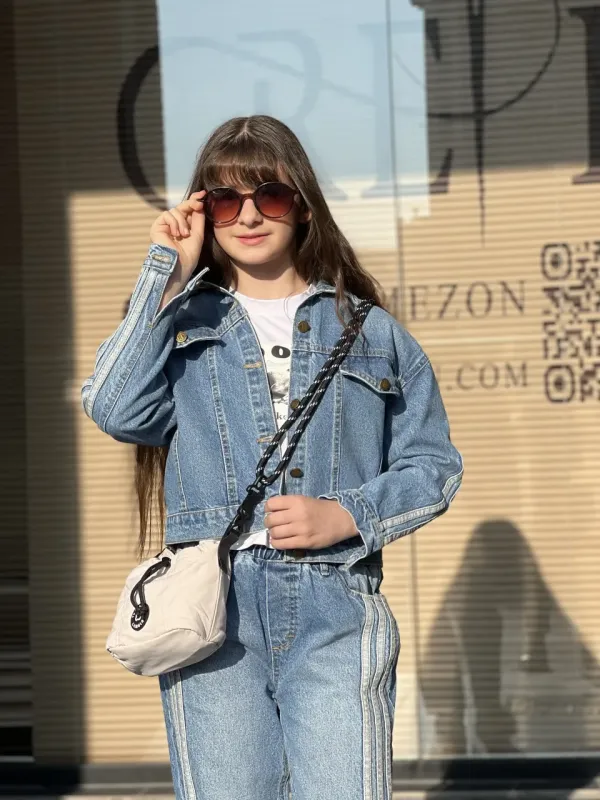 ست دو تیکه کت وشلوار خط دار جین 