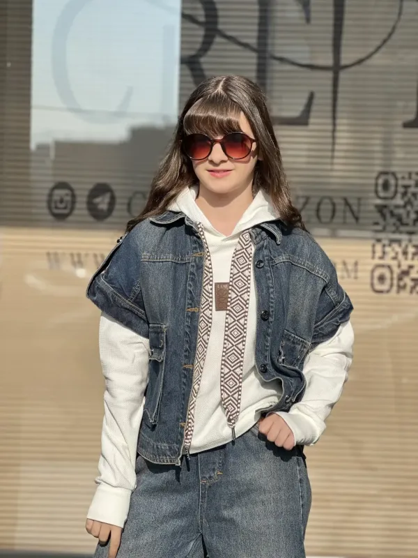 ست دو تیکه وست وشلوار جین نیم بگ