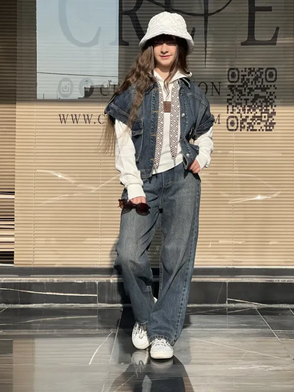 ست دو تیکه وست وشلوار جین نیم بگ