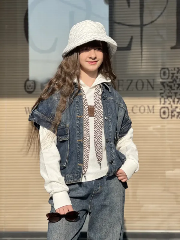 ست دو تیکه وست وشلوار جین نیم بگ