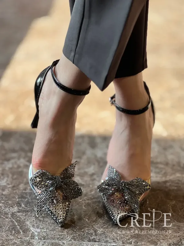 کفش جلو پاپیونی نگین دار پاشنه 10سانت