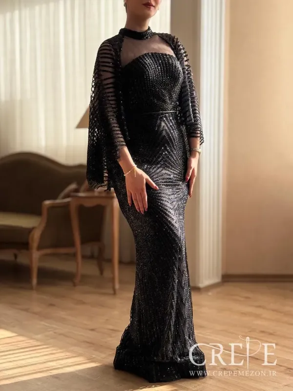 ماکسی مرواریدی شنلدار ترک 