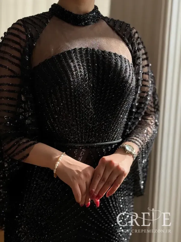 ماکسی مرواریدی شنلدار ترک 