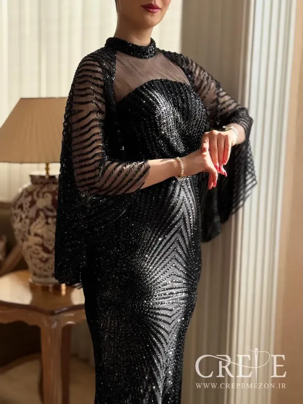 ماکسی مرواریدی شنلدار ترک 