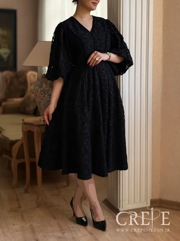 پیراهن گیپور نوار مخمل