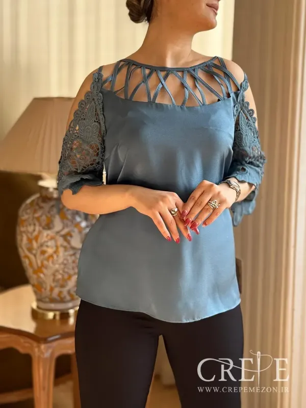 شومیز جلو بندی آستین دانتل