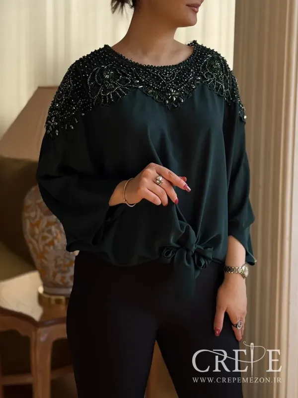 شومیز یقه منجوق دوزی