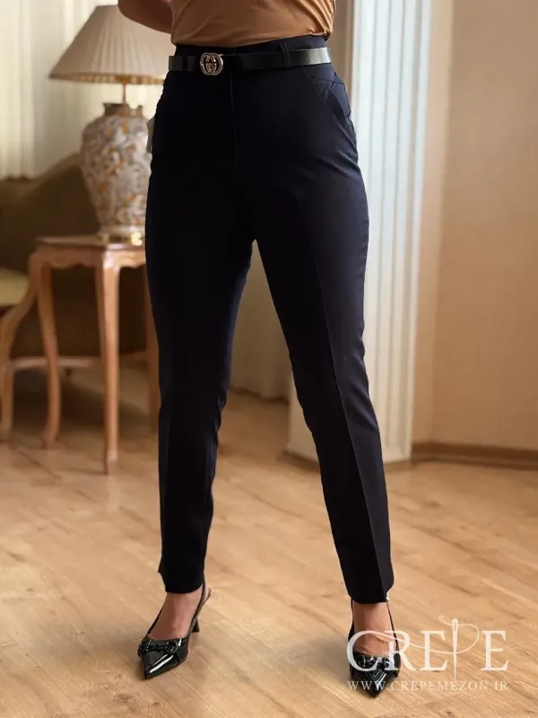 شلوار کلاسیک کمربند دار دمپا چاک قد 98