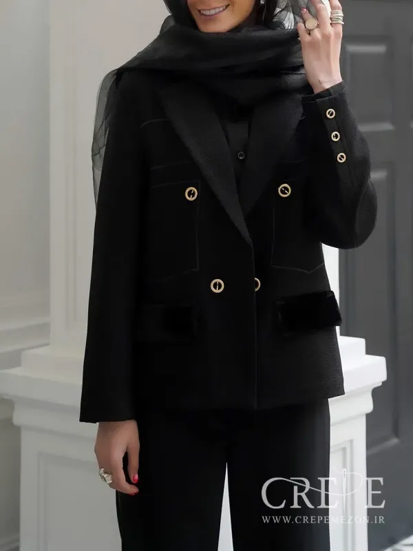 کت بیسکوییتی یقه مخمل 