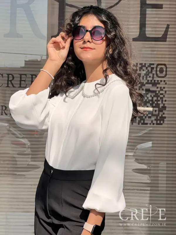 شومیز یقه ب ب مرواریدی