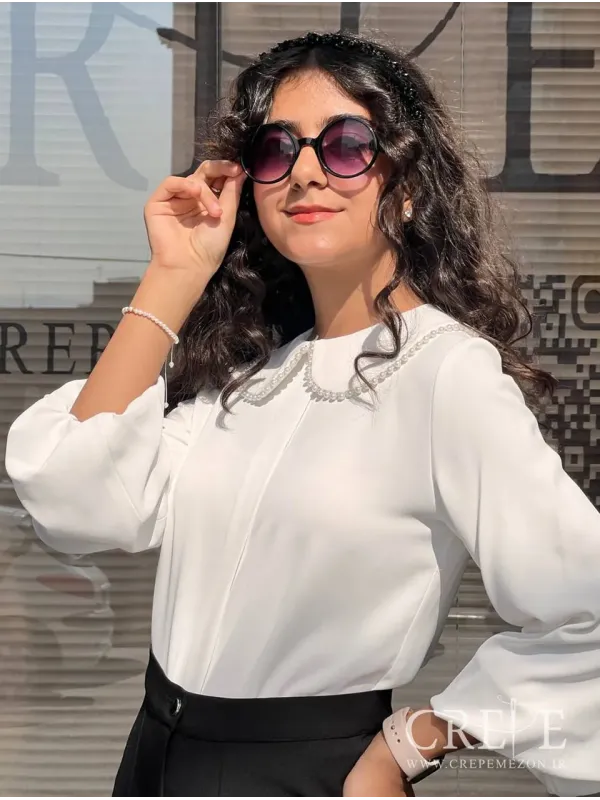 شومیز یقه ب ب مرواریدی