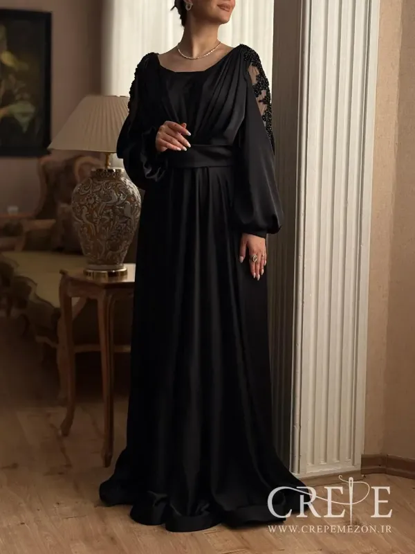 ماکسی ساتن آستین تور سنگ دوزی