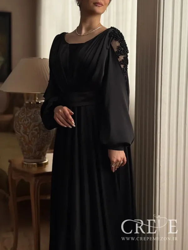 ماکسی ساتن آستین تور سنگ دوزی