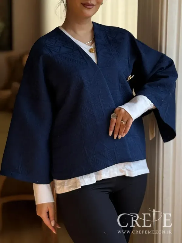 دو تیکه ژاکارد لینن کت و شومیز یقه هفت