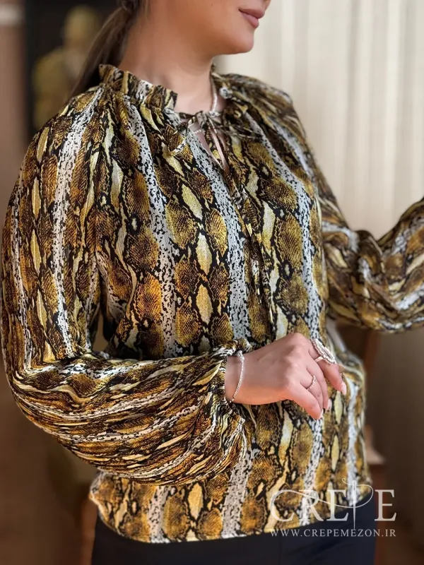 شومیز حریر آستین پلیسه پوست ماری