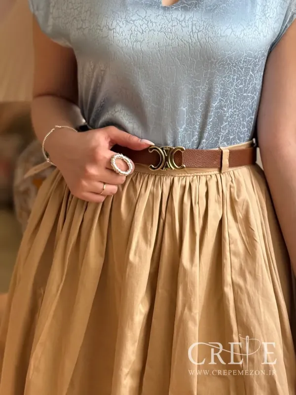 دامن پوپلین کمربنددار قد 95  