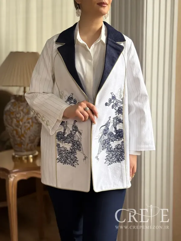 مانتو کتان راه راه جلو طرحدار